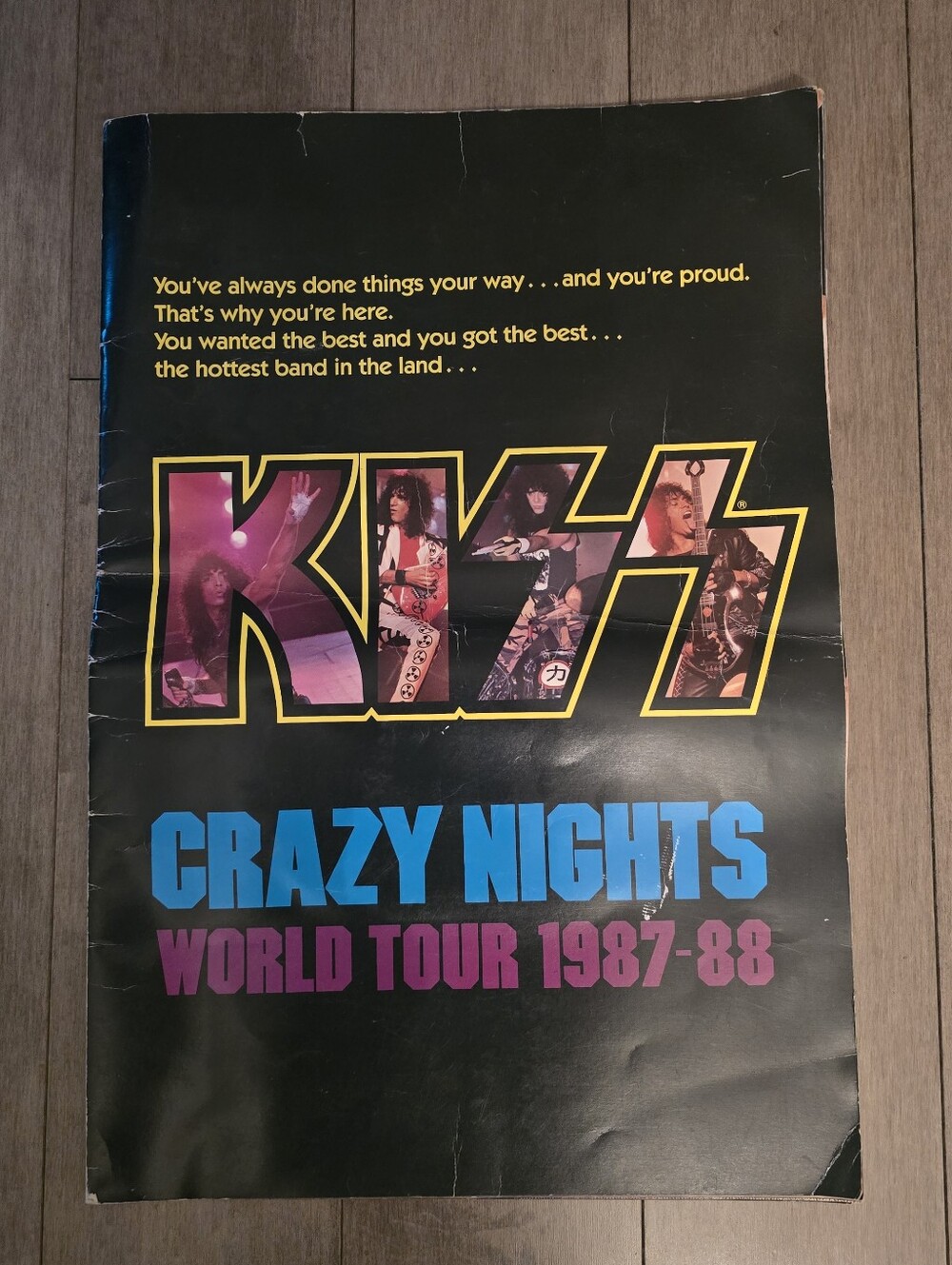 Rare Vintage 1987/88 KISS (CRAZY NIGHTS) CONCERT TOUR PROGRAM. 19" X 13" Oversiz
